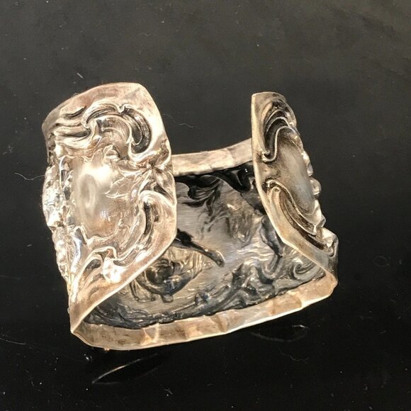 Sterling Spoon Ring Cuff Bracelet 925 Silver Victorian Baroque Rococo Antique - Picture 4 of 7